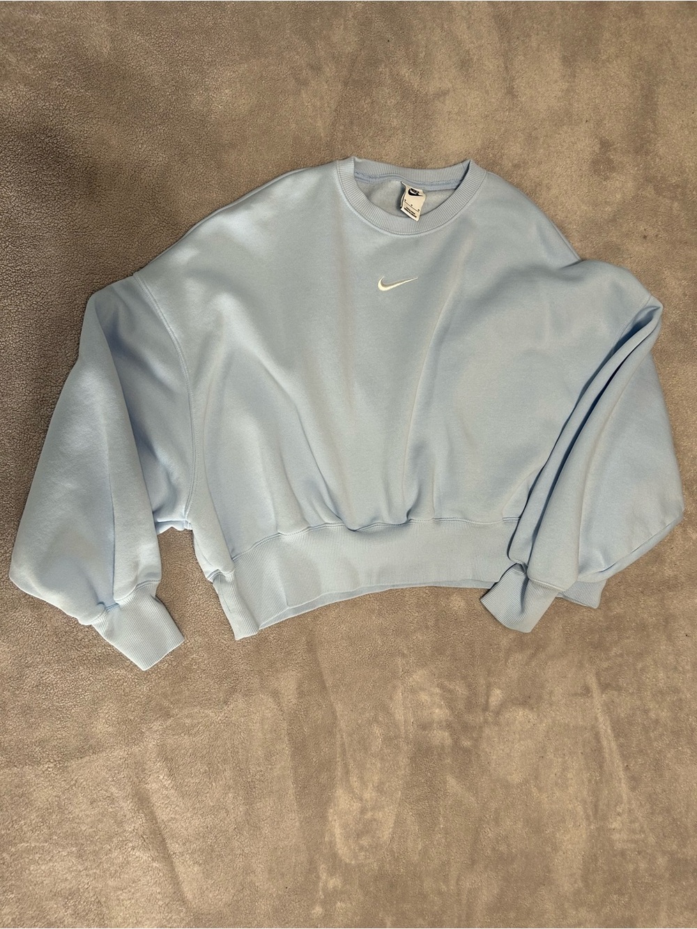 Nike Women's Pastel Blue Cropped Crew Sweatshirt with Swoosh
